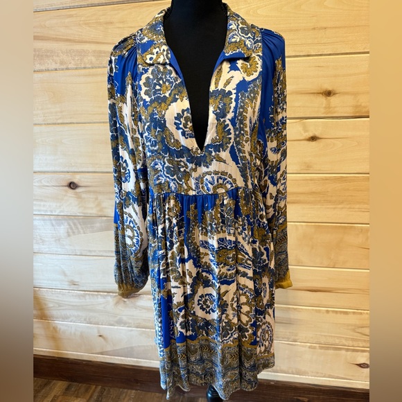 Free People Say You Love Me Blue Mini Dress size Large - Picture 1 of 8